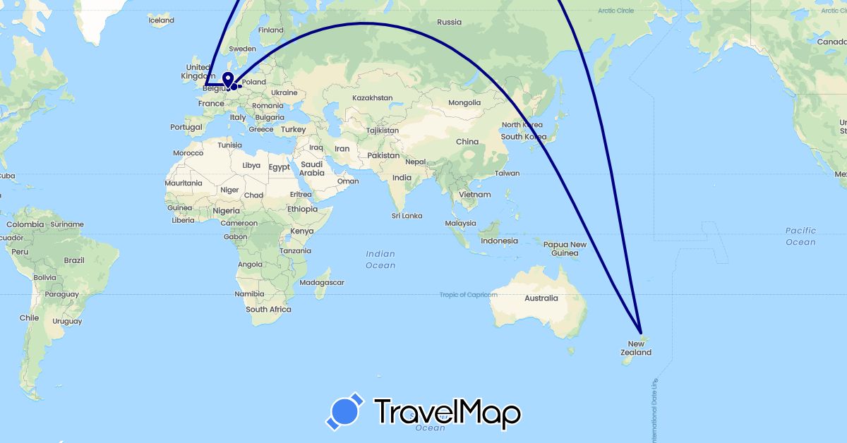 TravelMap itinerary: driving in Germany, United Kingdom, New Zealand (Europe, Oceania)